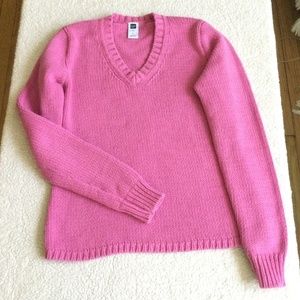 Vintage GAP Y2K Chunky V-Neck Sweater Bright Pink Long Sleeves - Sz Small